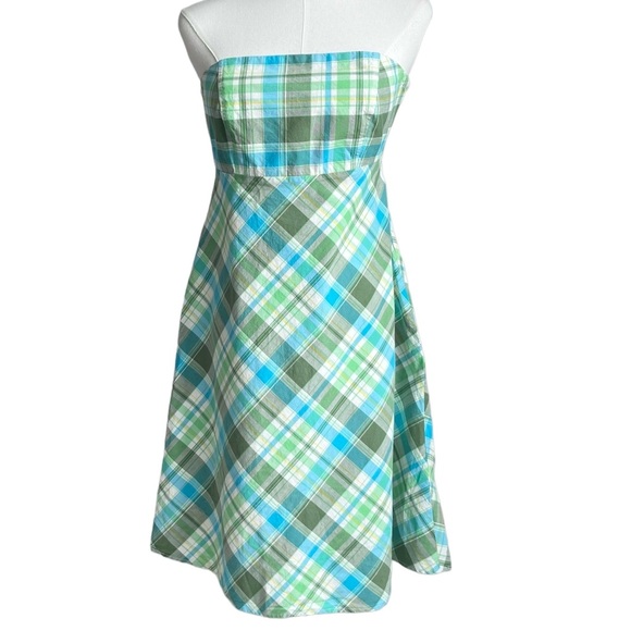 GAP Plaid Retro Dress Strapless Cotton Summer - Picture 13 of 13